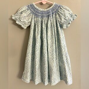 Vintage 2000 Y2K Heirloom Smocked Bishop Dress Floral Puff Sleeves 12-18 M